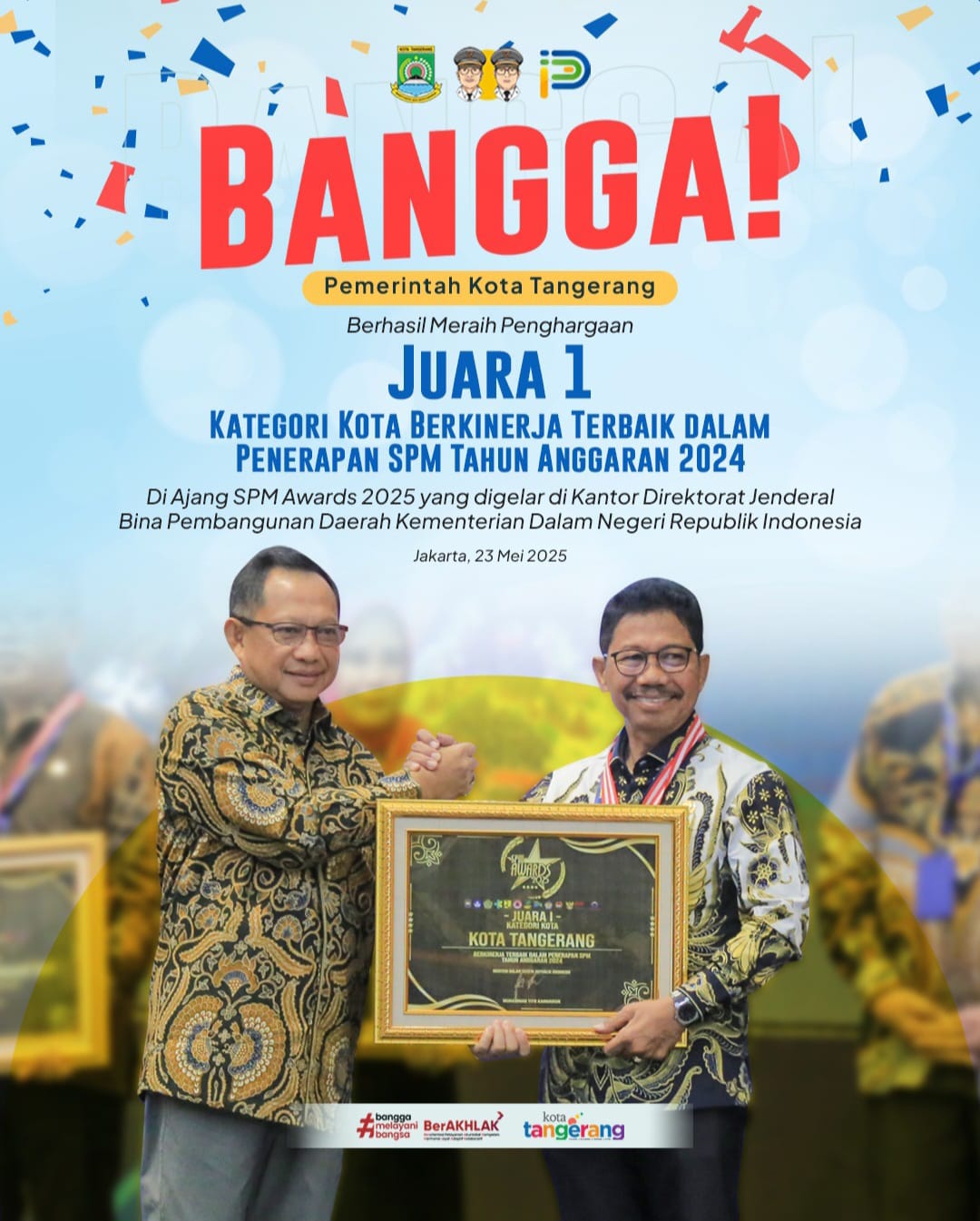 Pemkot Tangerang Raih Juara 1 Tingkat Nasional Penerapan SPM.