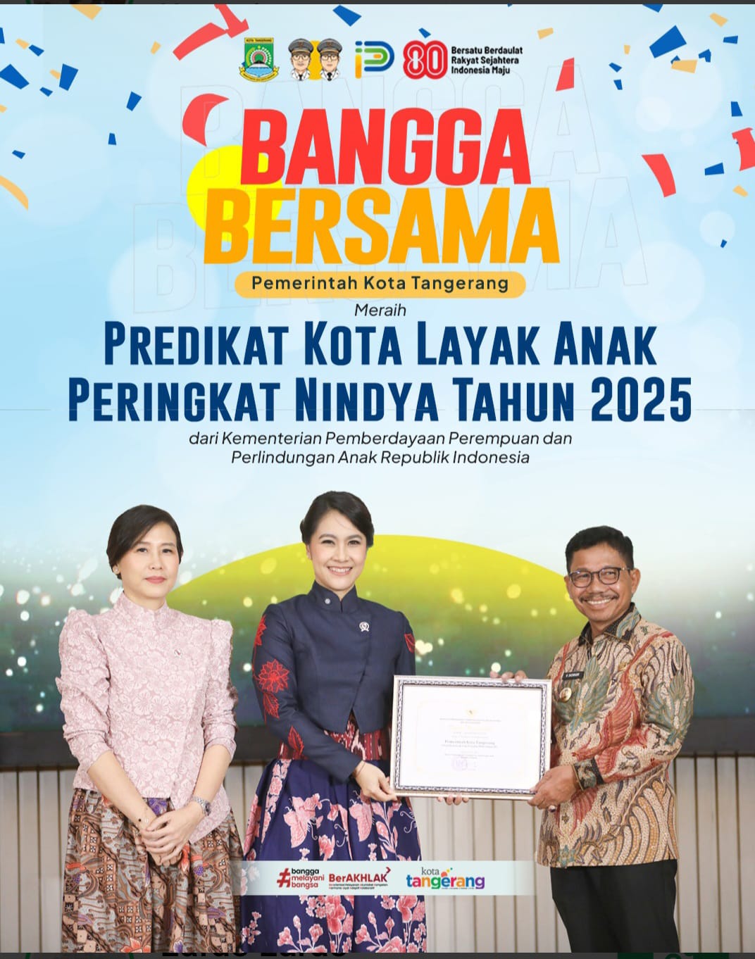 Pemkot Tangerang Kembali Raih Penghargaan Kota Layak Anak dari Kementerian PPPA RI.