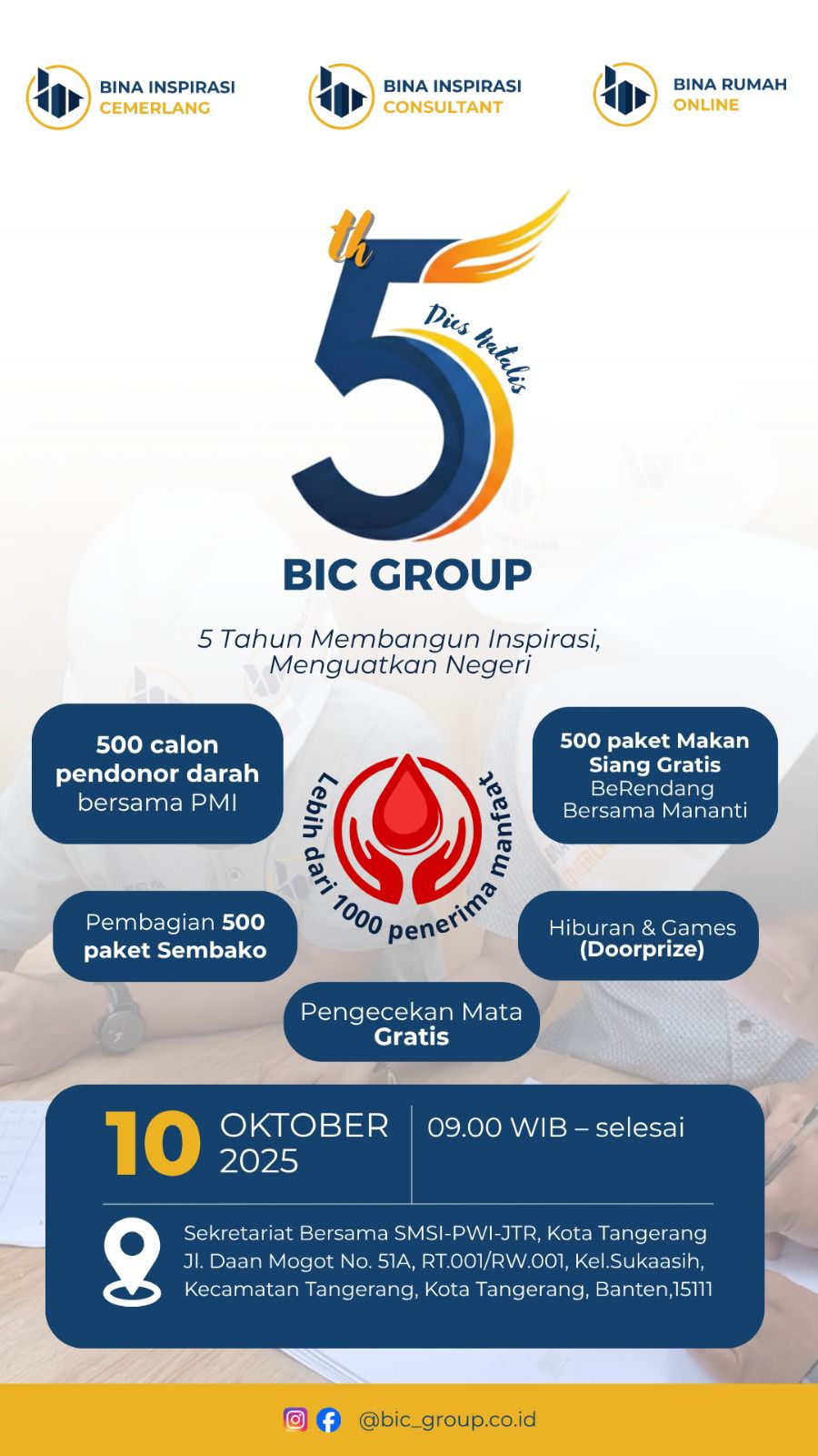 Dies Natalis ke-5 Tahun BIC Group Berbagi dengan Warga.
