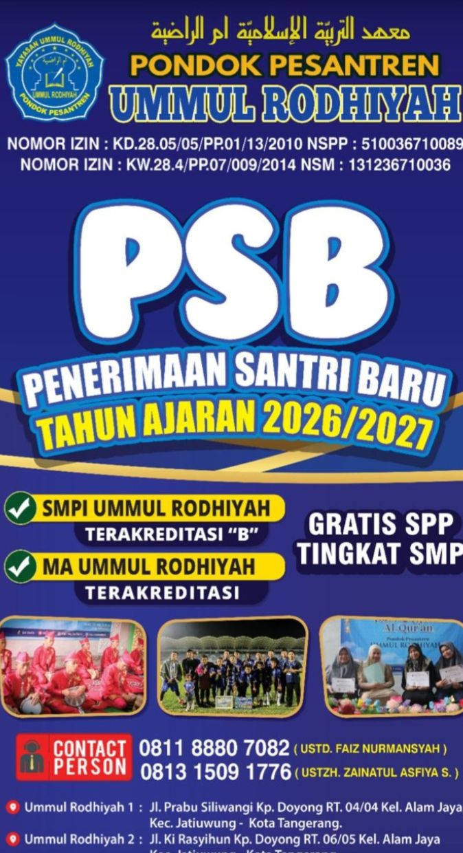 Kabar Gembira! Pesantren Ummul Rodhiyah Buka Penerimaan Santri Baru, SPP Tingkat SMP Gratis