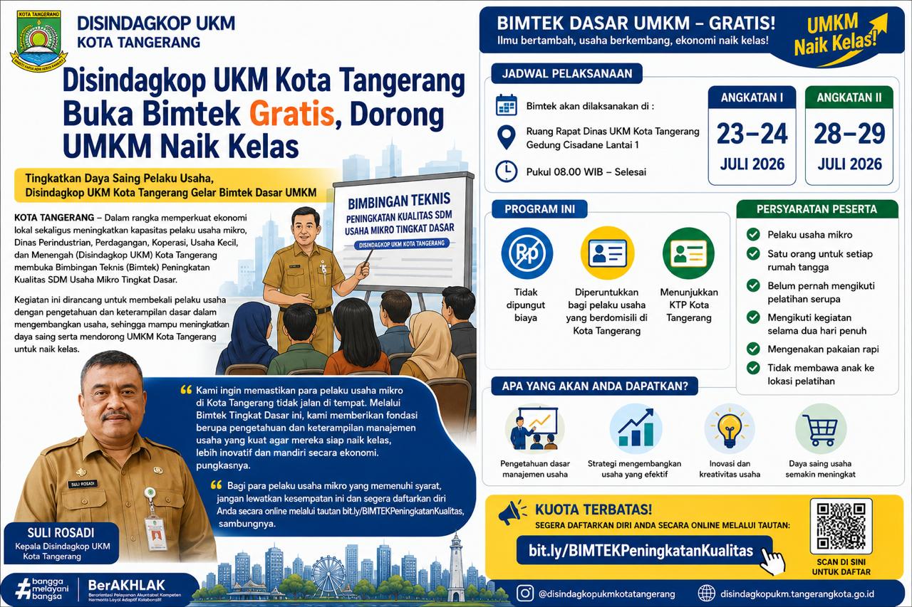 Disindagkop UKM Kota Tangerang Buka Bimtek Gratis, Dorong UMKM Naik Kelas