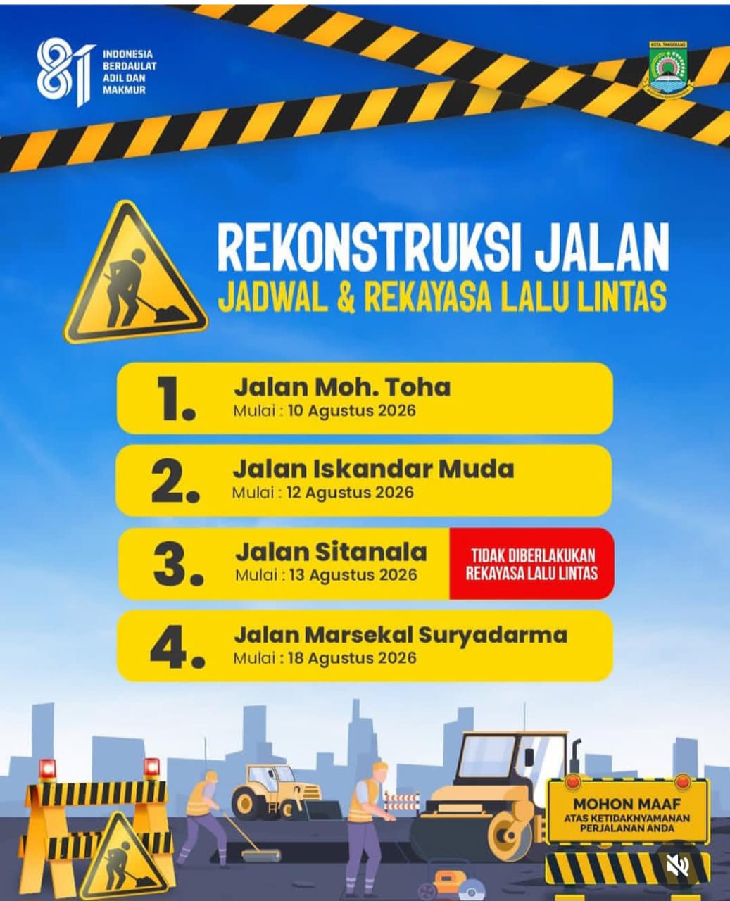Dishub Kota Tangerang Bersama Polres Siapkan Sejumlah Rekayasa Lalin.