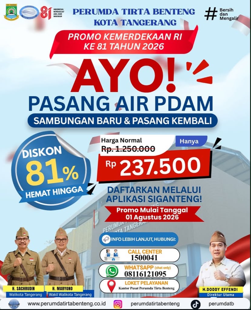 Meriahkan HUT RI ke-81, Perumda TB Kota Tangerang Beri Diskon 81 Persen Sambungan Baru